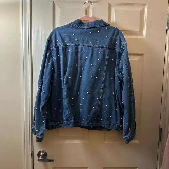 SHEIN Blue Denim Jacket with Pearl Accents - Picture 2 of 2